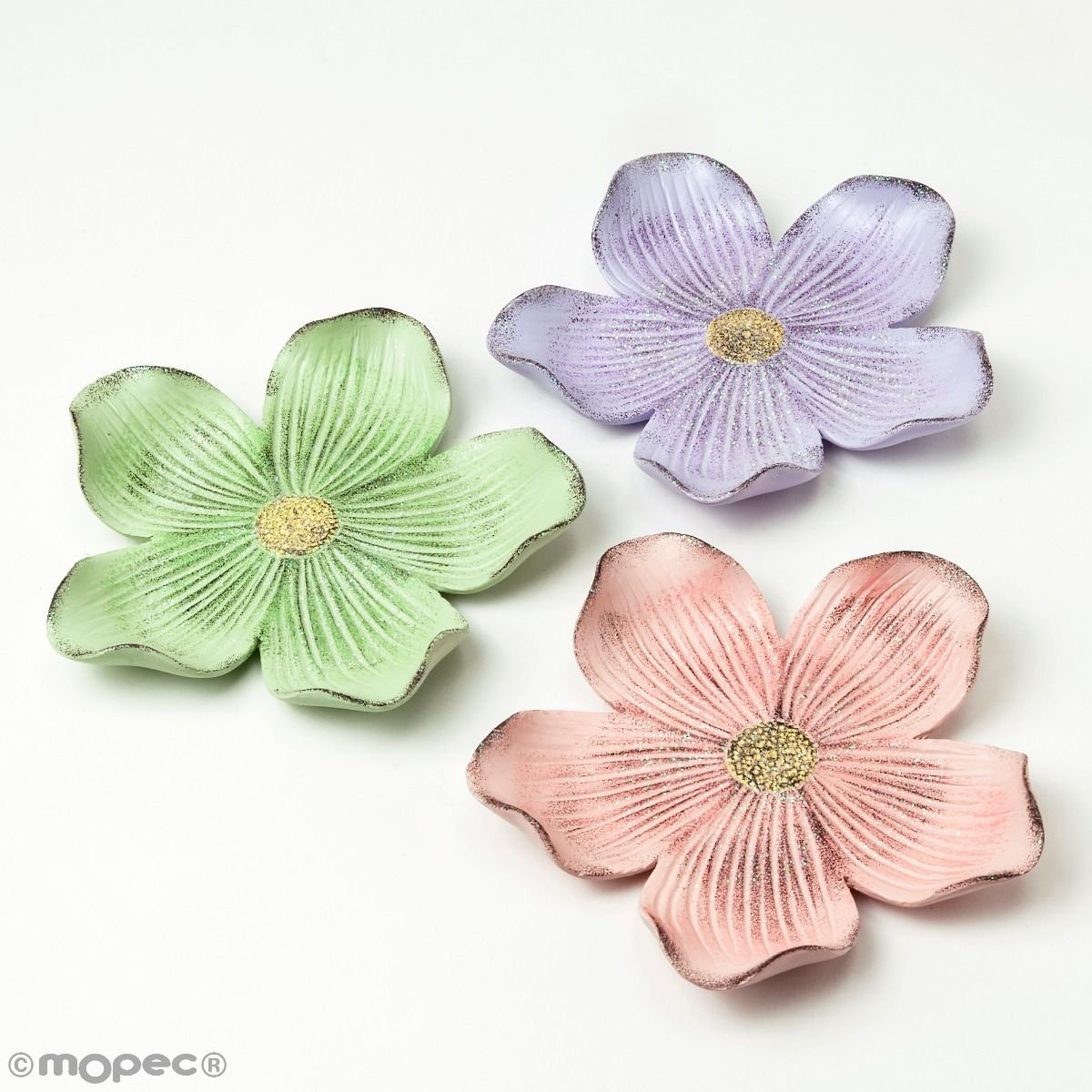 Platito pequeño flor rosa,verde,lila 12,5cm pack 3